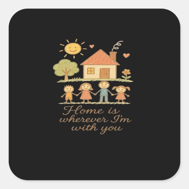 Home Is Wherever Im With You Wholesome Family Cozy Quadratischer Aufkleber (Vorderseite)