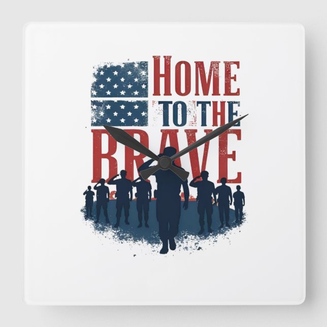 Home of the Brave Salute Tee Quadratische Wanduhr (Vorderseite)