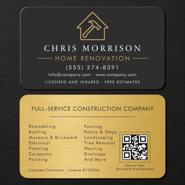 Home Renovation QR Code Metallic Visitenkarte (Von Creator hochgeladen)