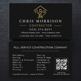 Home Repairs Contractor Black Gold QR Code Visitenkarte