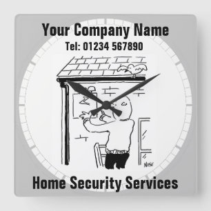 Home Security Services Cartoon Quadratische Wanduhr