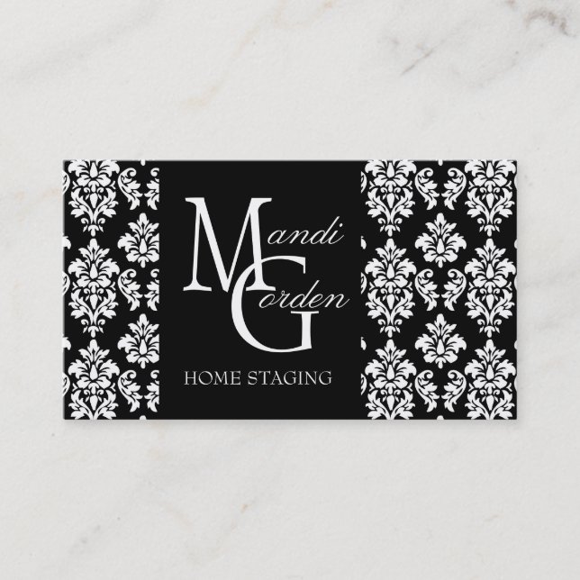 Home Staging Monogram Damask Business Cards Visitenkarte (Vorderseite)