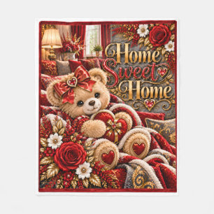 Home Sweet Home Rot & Gold Teddybär-Decke Co Fleecedecke