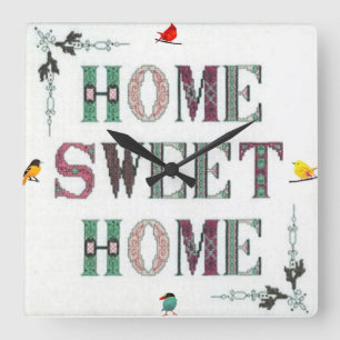 Home Sweet Home Wall Clock Quadratische Wanduhr