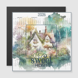 Home Sweet Home Watercolor Cottage Magnetkarte