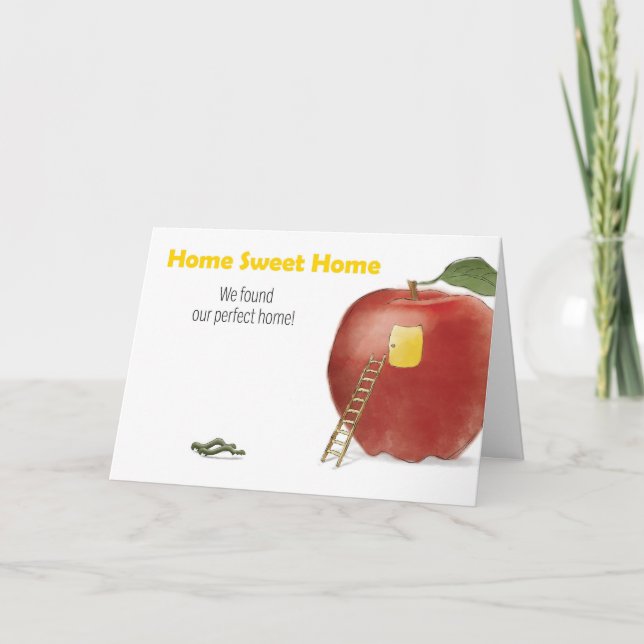 Home Sweet Home Worm and Apple Moving Announcement Dankeskarte (Vorderseite)