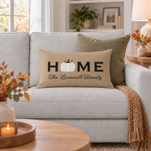 Home White Pumpkin Personalized Last Name Fall Lendenkissen