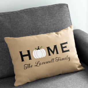 Home White Pumpkin Personalized Last Name Fall Lendenkissen