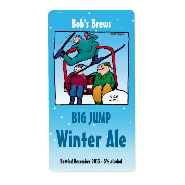 Homebrew Beer Labels mit Funny Ski Cartoon (Vorne)