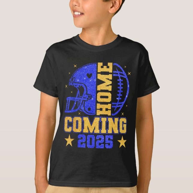 Homecoming 2025 Hoco Football Mama Girl Blue Gold  T-Shirt (Vorderseite)