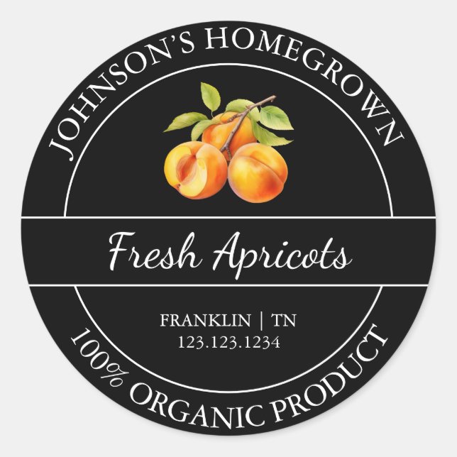 Homegrown Garden Frische Bio Aprikose Runder Aufkleber (Vorderseite)