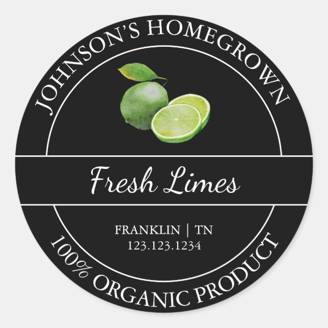 Homegrown Garden Frische Bio Limones Etikett Runder Aufkleber (Vorderseite)