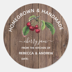 Homegrown & Handmade Cherry Jam Barn Wood Runder Aufkleber