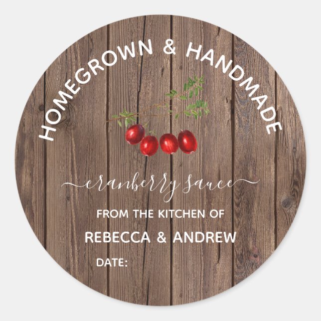 Homegrown & Handmade Cranberry Sauce Barnwood Runder Aufkleber (Vorderseite)