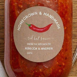 Homegrown & Handmade Kraft Hot Sauce Mason Jar Runder Aufkleber