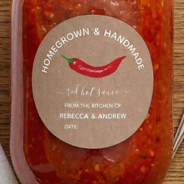 Homegrown & Handmade Kraft Hot Sauce Mason Jar Runder Aufkleber (Von Creator hochgeladen)