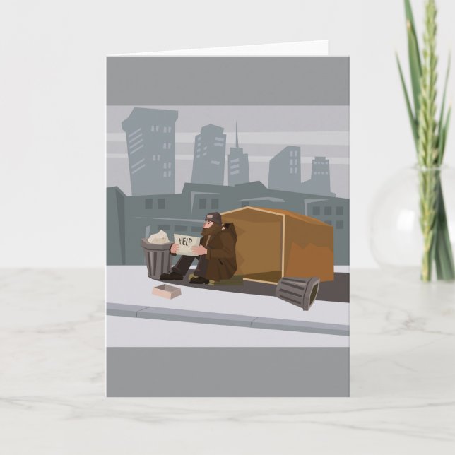 Homeless Man Holding Help Sign Urban Poverty Karte (Vorderseite)
