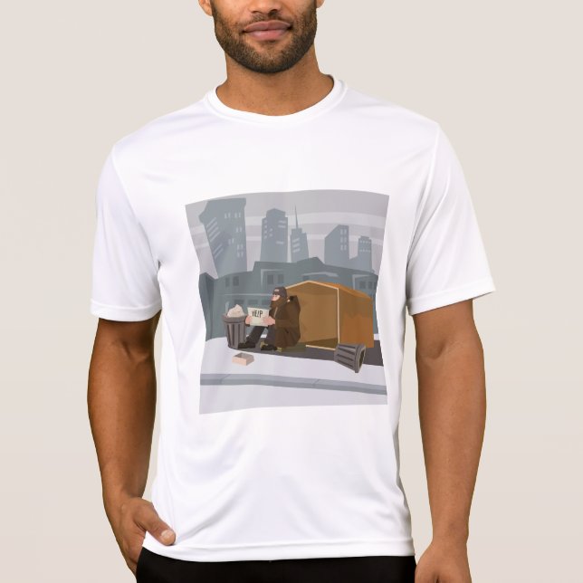 Homeless Man Holding Help Sign Urban Poverty T-Shirt (Vorderseite)