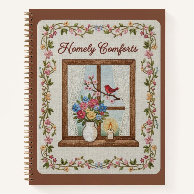 Homely Comforts Embroidered Window & Floral  Notizbuch (Vorderseite)