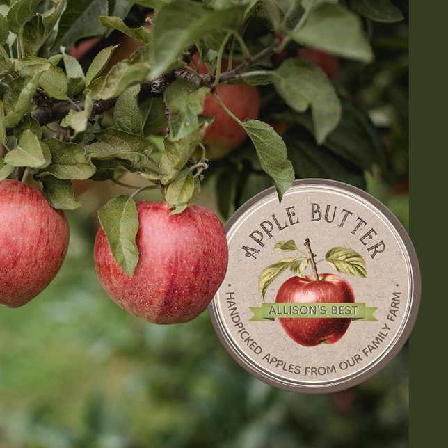 HOMEMADE APPLE BUTTER Grunge Schriftart Kraft und  Runder Aufkleber (Von Creator hochgeladen)
