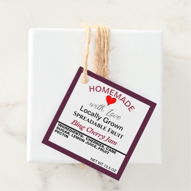 Homemade Bing Cherry Jam QR Code Rückseite Geschenkanhänger (Beispiel)