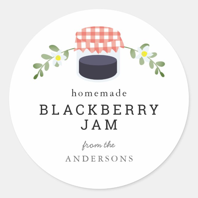 Homemade BlackBerry Jam Jar Floral White Runder Aufkleber (Vorderseite)