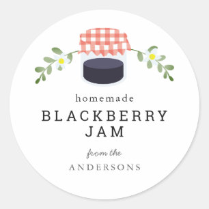 Homemade BlackBerry Jam Jar Floral White Runder Aufkleber