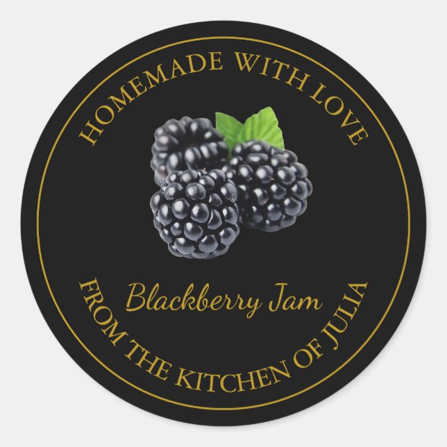 Homemade BlackBerry-Jam-Label | Schwarz Runder Aufkleber (Vorderseite)