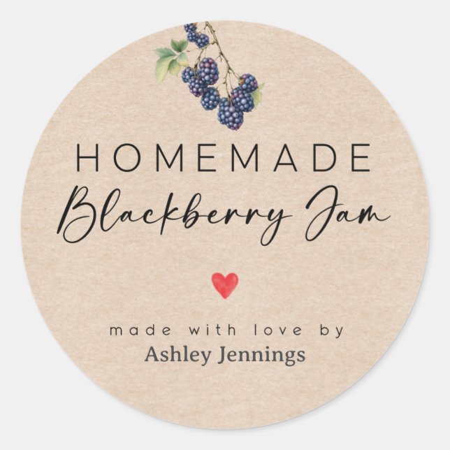 Homemade Blackberry Jam Labels | Made with Love Runder Aufkleber (Vorderseite)