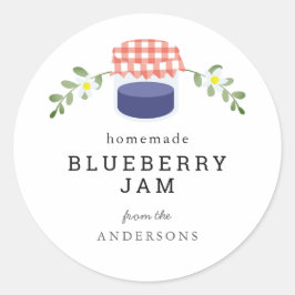Homemade Blueberry Jam Jar Floral White Runder Aufkleber