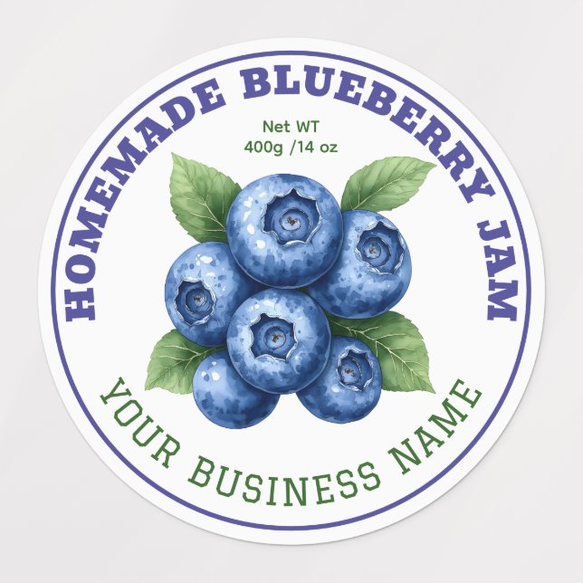 Homemade Blueberry Jam Jar Product Label Etiketten (Design 1)
