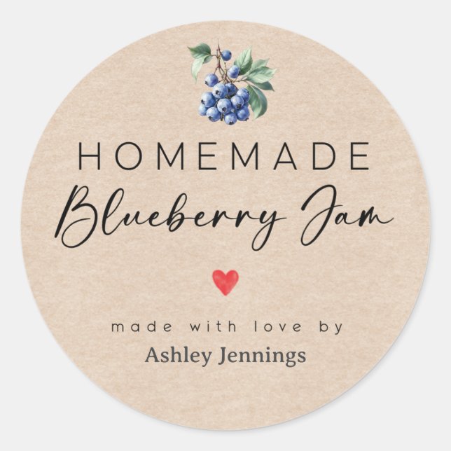 Homemade Blueberry Jam Labels | Made with Love Runder Aufkleber (Vorderseite)