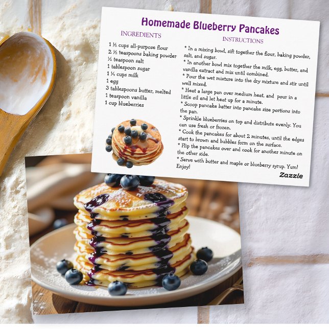 Homemade Blueberry Pancakes Recipe Card Postkarte (Von Creator hochgeladen)