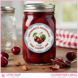 Homemade Cherry Jam Canning Jar Labels Runder Aufkleber