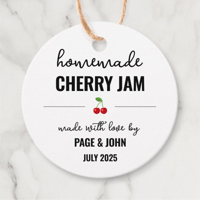 Homemade Cherry Jam Jar Wedding Geschenkanhänger (Vorderseite)