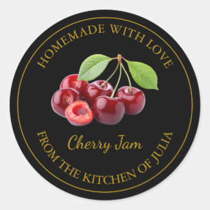 Homemade Cherry Jam Label   Schwarz Runder Aufkleber