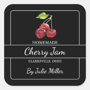 Homemade Cherry Jam Square Black Quadratischer Aufkleber