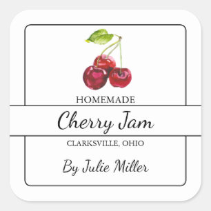 Homemade Cherry Jam Square Label Quadratischer Aufkleber