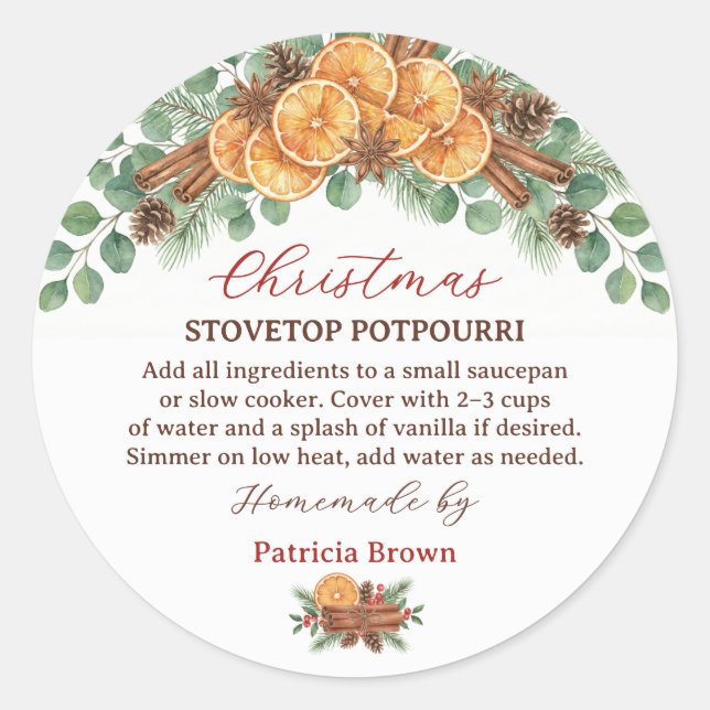 Homemade Christmas Stovetop Potpourri Recipe Runder Aufkleber (Vorderseite)