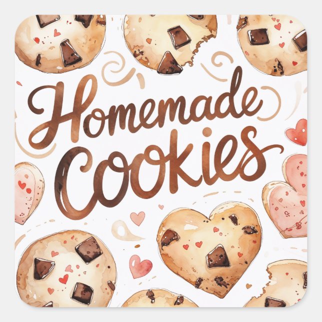 Homemade Cookies Sticker, Baking Gift Quadratischer Aufkleber (Vorderseite)