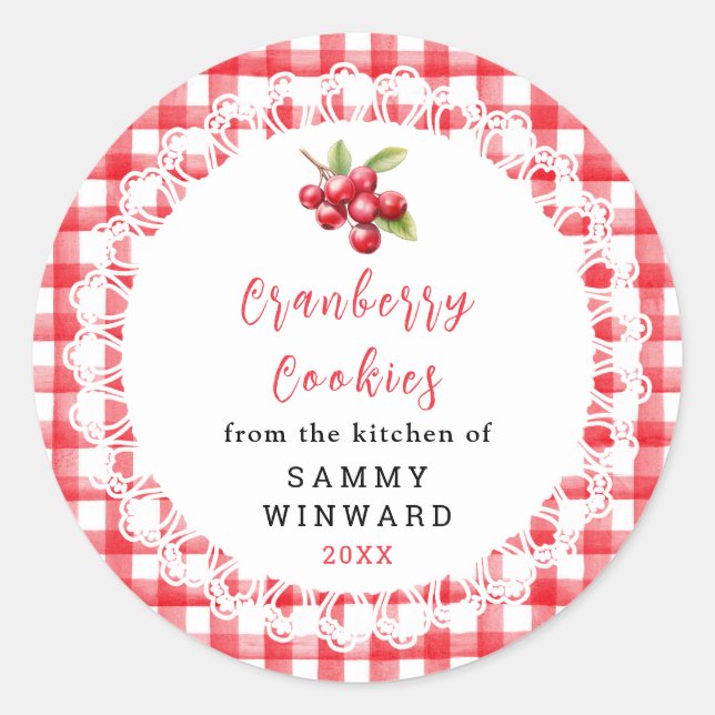 Homemade Cranberry Cookie Label Runder Aufkleber (Vorderseite)