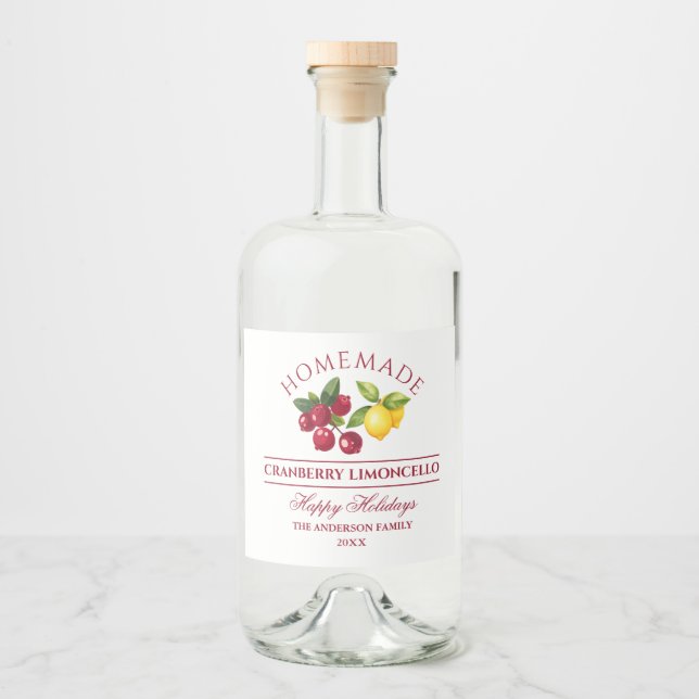 Homemade Cranberry Limoncello Alkoholflaschenetikett (Vorderseite)