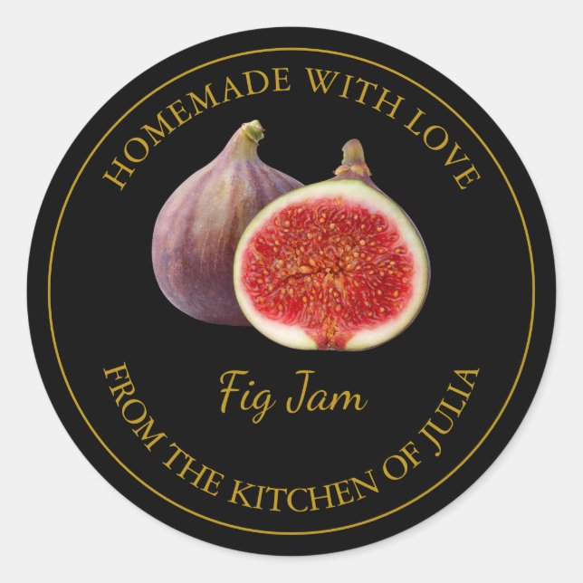 Homemade Fig-Jam-Label | Schwarz Runder Aufkleber (Vorderseite)