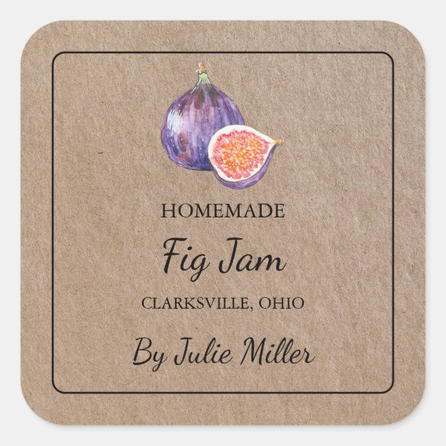 Homemade Fig Jam Square Kraft Papier Etikett Quadratischer Aufkleber (Vorderseite)