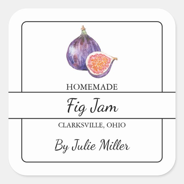 Homemade Fig Jam Square Label Quadratischer Aufkleber (Vorderseite)