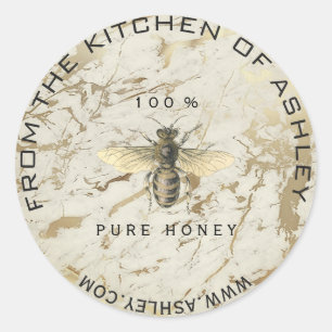 Homemade Honey Kitchen Marble Bee Web Sepia Runder Aufkleber