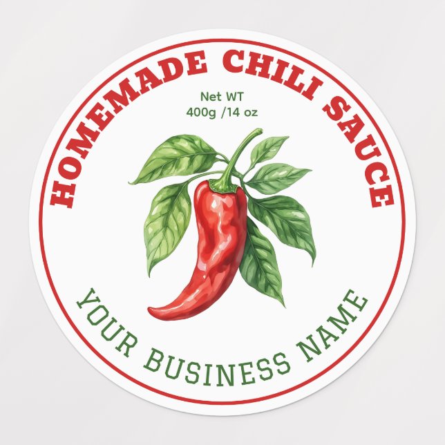 Homemade Hot Chili Sauce Product Label Etiketten (Design 1)