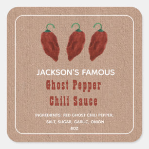 Homemade Hot Sauce Ghost Pepper Chili Sauce Label Quadratischer Aufkleber