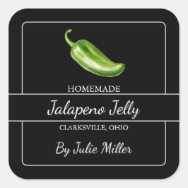 Homemade Jalapeno Jelly Square Label Black Quadratischer Aufkleber