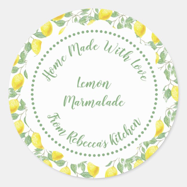 Homemade Jam Canning Label |Lemon Pattern Runder Aufkleber (Vorderseite)